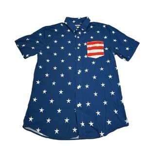 Tipsy Elves USA Flag Men’s Button-Down Shirt Large Patriotic Holiday Shirt